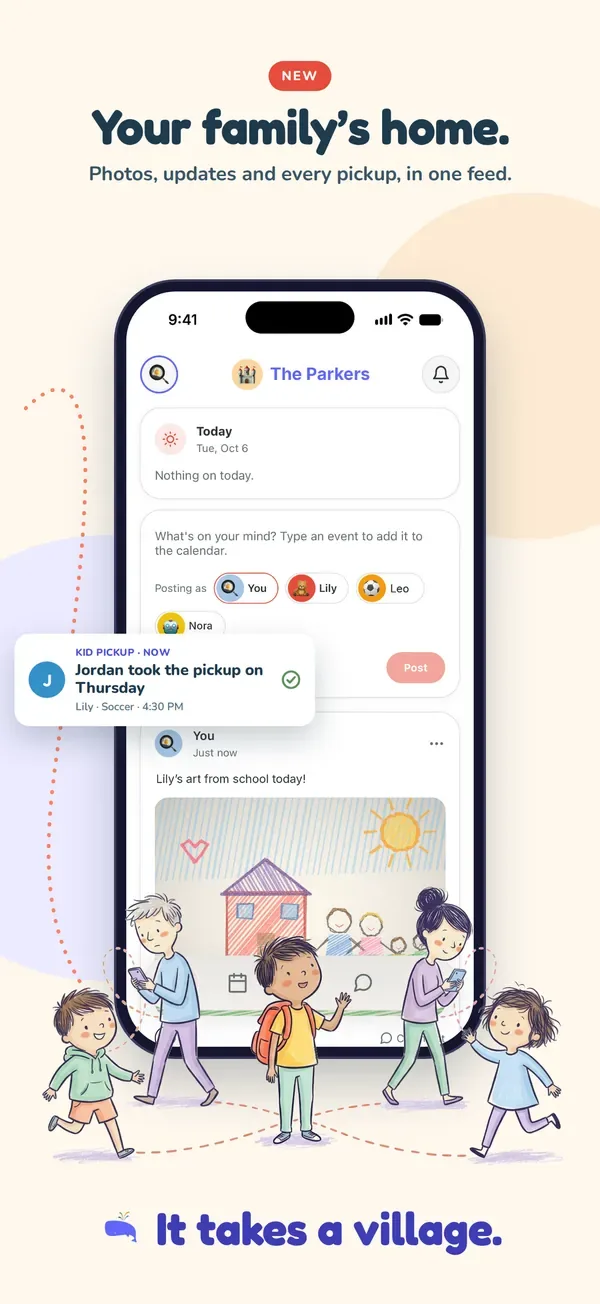 App Store screenshot: Your family’s home. Photos, updates and every pickup, in one feed.