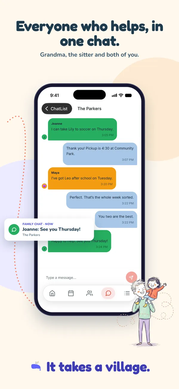 App Store screenshot: Everyone who helps, in one chat.